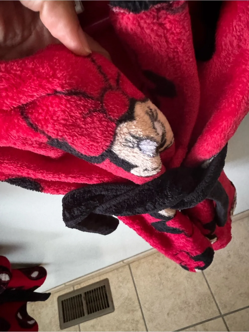 Red Minnie Mouse Kids Plush Robe with Black Trim